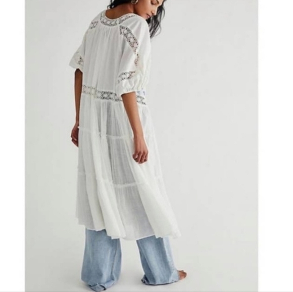 Free People Delilah Tiered Maxi Top Billowy Crochet Lace Embroidered Ivory S NWT - Picture 10 of 16